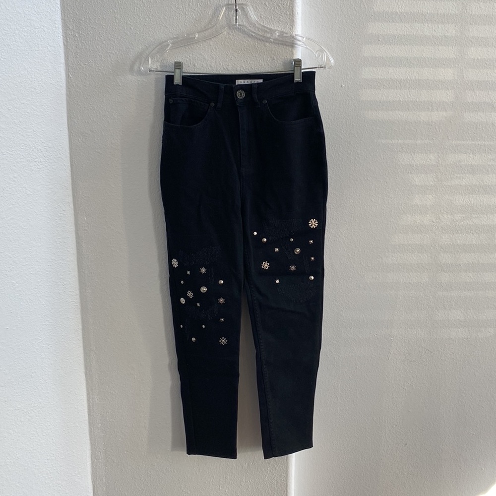 Sandro‎ Paris Jeans Womens 34 Rudie Studded High Rise Black Designer Denim